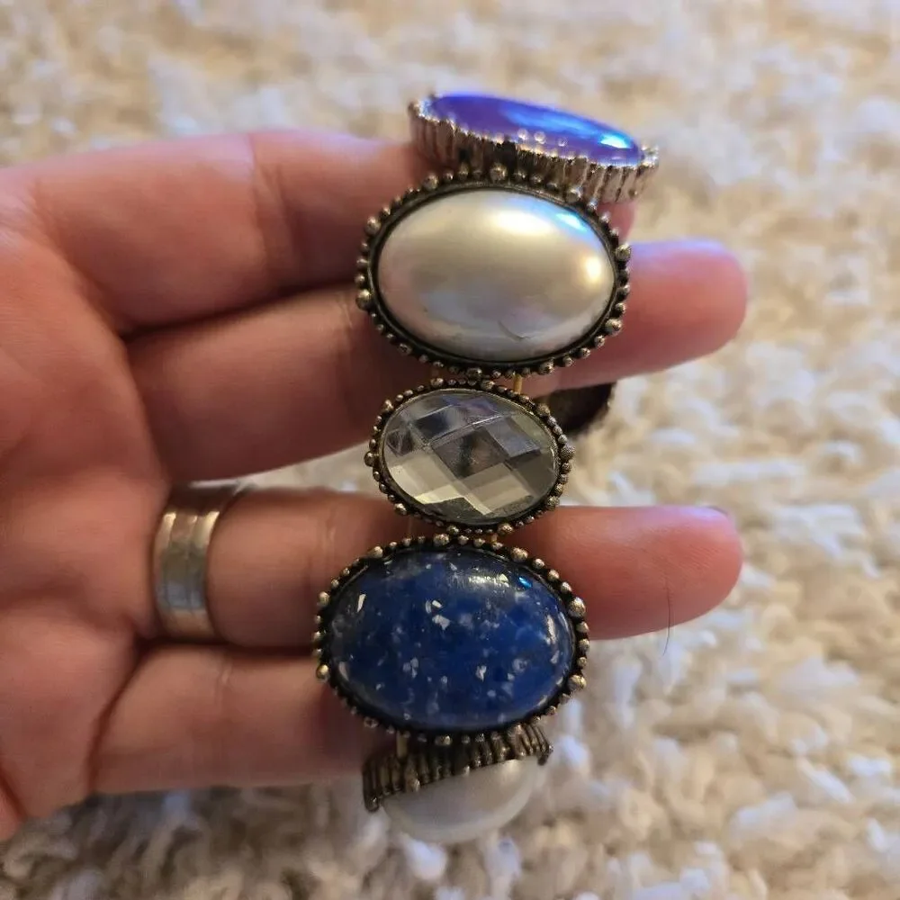 NWT Haskell Stone Stretch Bracelet Blue Purple Pearl Silver Tone